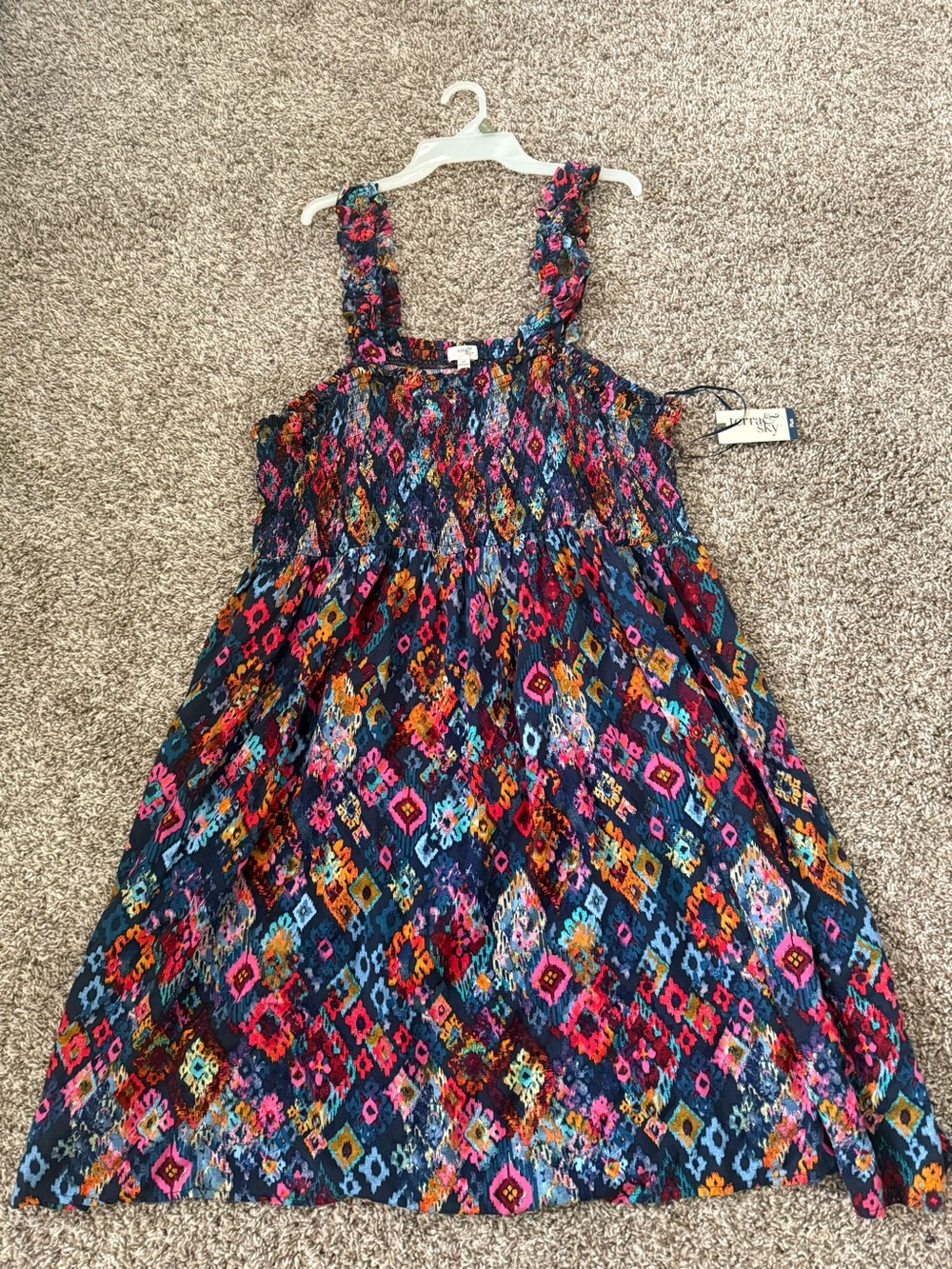 Terra & Sky 2X Plus Size Smocked Multicolor Rayon Sundress